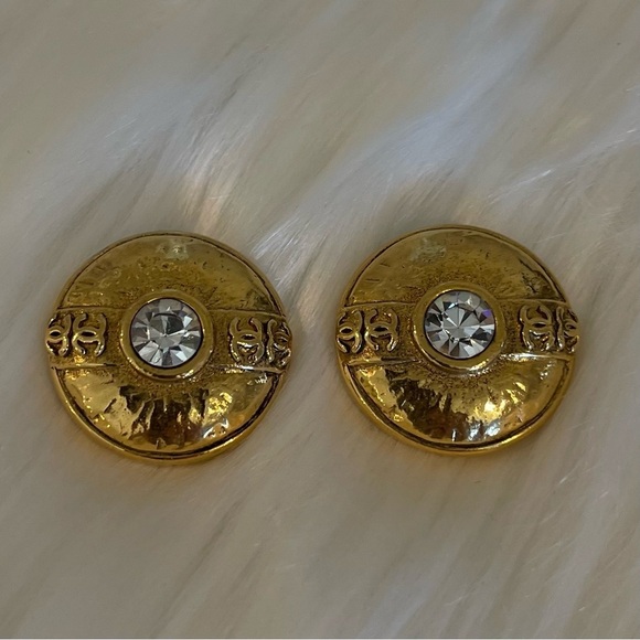 Chanel Vintage Earrings 1984 CC crystal-embellished Gold Plated Clip On - Picture 4 of 13
